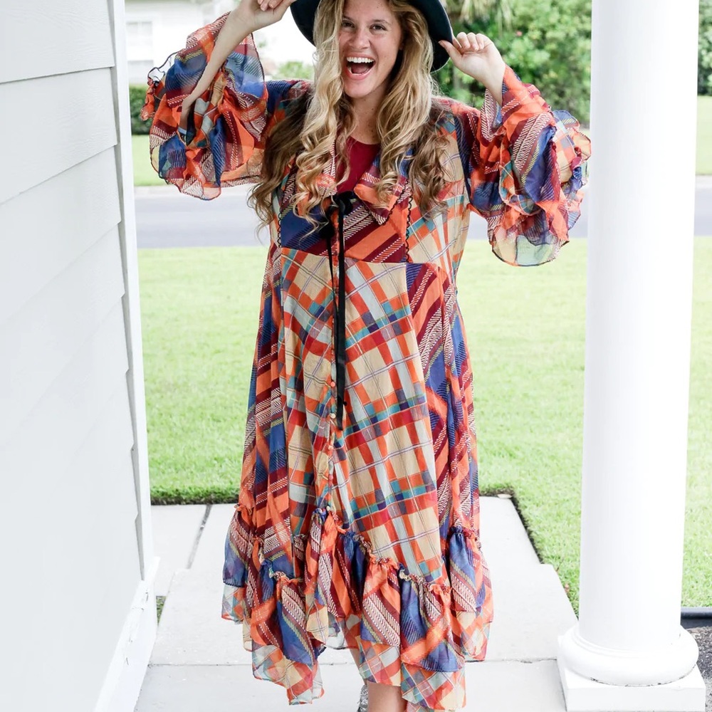NWT Free People Plaid Sheer Overlay Dress